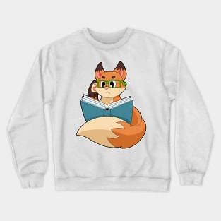 Fox as Nerd with Book & Glasses Crewneck Sweatshirt